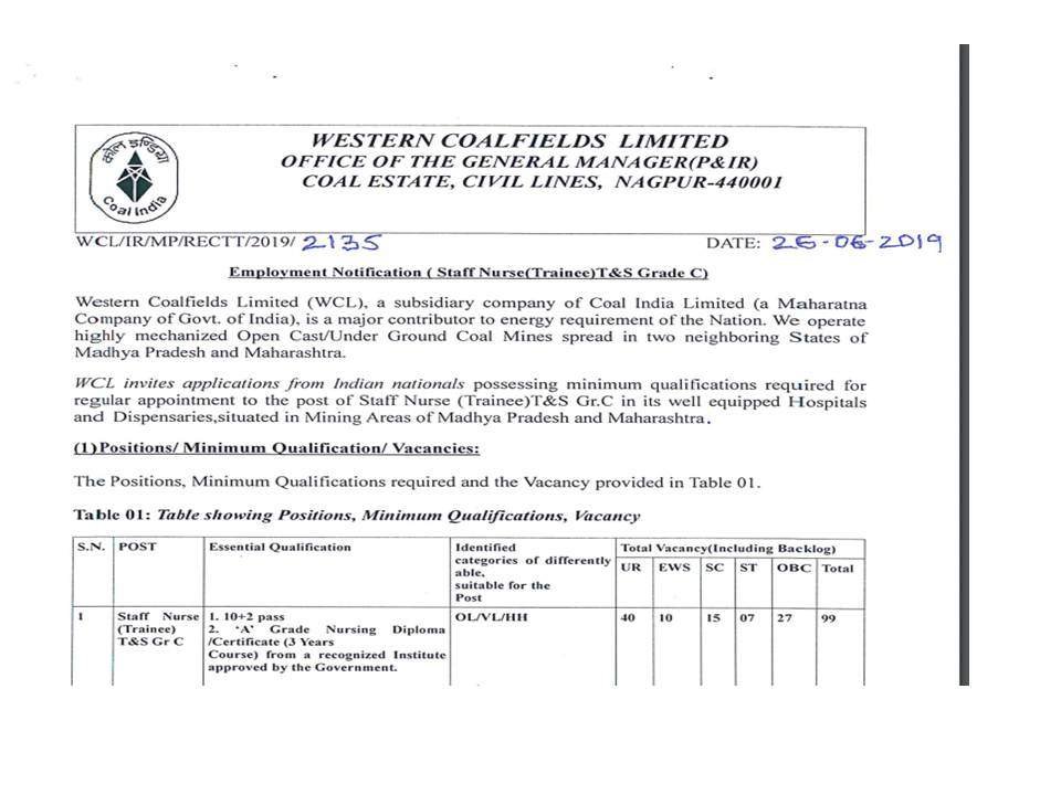 WCL Nursing Jobs 2019