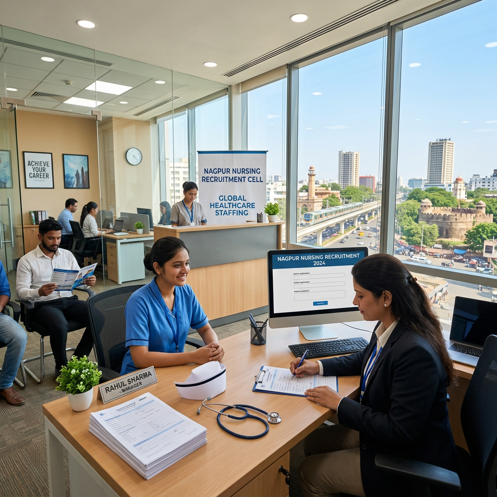 Nursing candidate meeting recruiter at Nagpur Nursing Recruitment 2024 office
